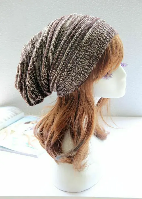 Men and Women Hat Mixed Color Cotton Striped Hip Hop Winter Warm Hat Scarf Beanies Knit Long Loose Hat Gorro Headdress 2022