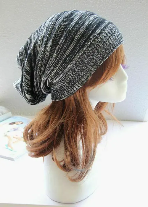 Men and Women Hat Mixed Color Cotton Striped Hip Hop Winter Warm Hat Scarf Beanies Knit Long Loose Hat Gorro Headdress 2022