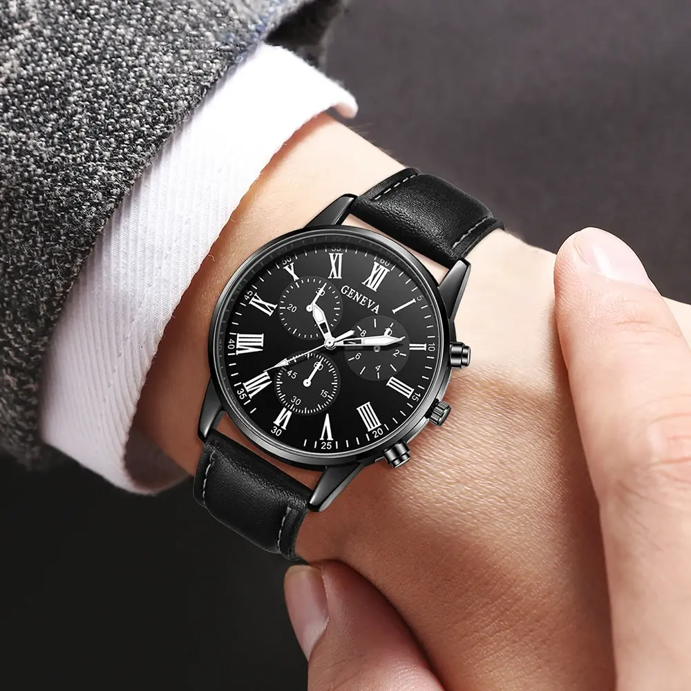 2PCS Men's Watch Fashion Business Men's Quartz Watch Bracelet Jewelry Set Suitable for Daily Clothing Matching