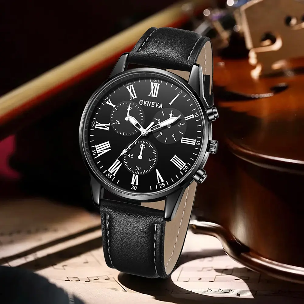 2PCS Men's Watch Fashion Business Men's Quartz Watch Bracelet Jewelry Set Suitable for Daily Clothing Matching