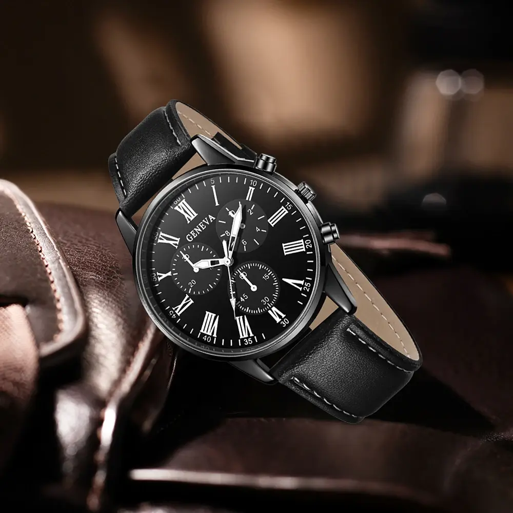 2PCS Men's Watch Fashion Business Men's Quartz Watch Bracelet Jewelry Set Suitable for Daily Clothing Matching
