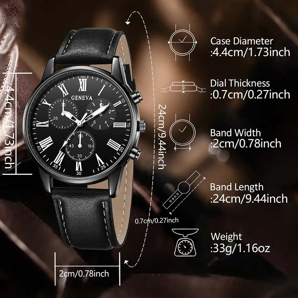 2PCS Men's Watch Fashion Business Men's Quartz Watch Bracelet Jewelry Set Suitable for Daily Clothing Matching