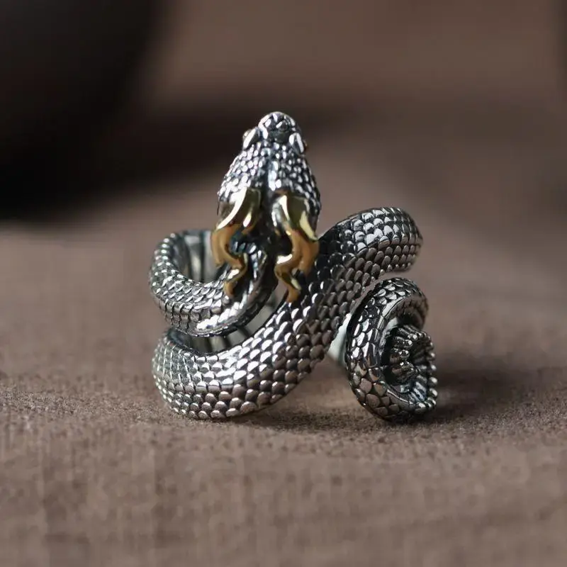 Retro Nordic Giant Snake Jormungand Ring for Women Men Silver Color Animal Rings Trendy Jewelry Accessories