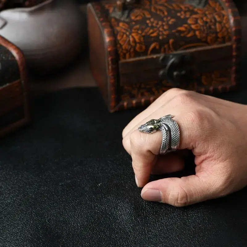 Retro Nordic Giant Snake Jormungand Ring for Women Men Silver Color Animal Rings Trendy Jewelry Accessories