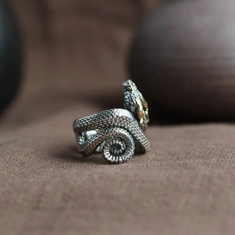 Retro Nordic Giant Snake Jormungand Ring for Women Men Silver Color Animal Rings Trendy Jewelry Accessories