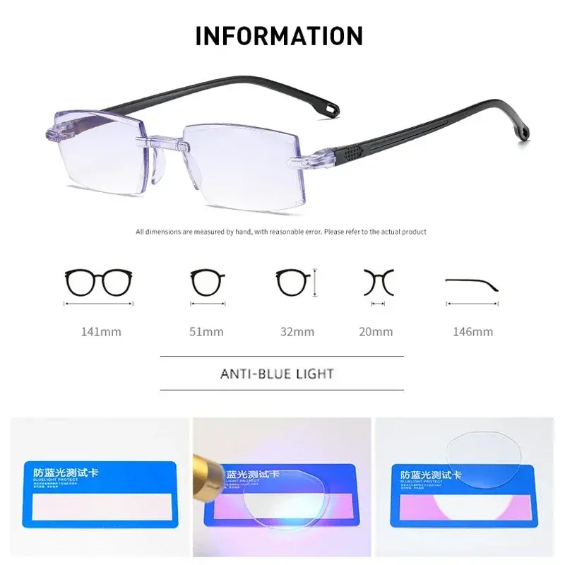 -1.0 -1.5 -2.0 -2.5 -3.0 -3.5 -4.0 Rimless Anti Blue Light Myopia Glasses Frameless Nearsighted Eyeglasses Women Men Unisex