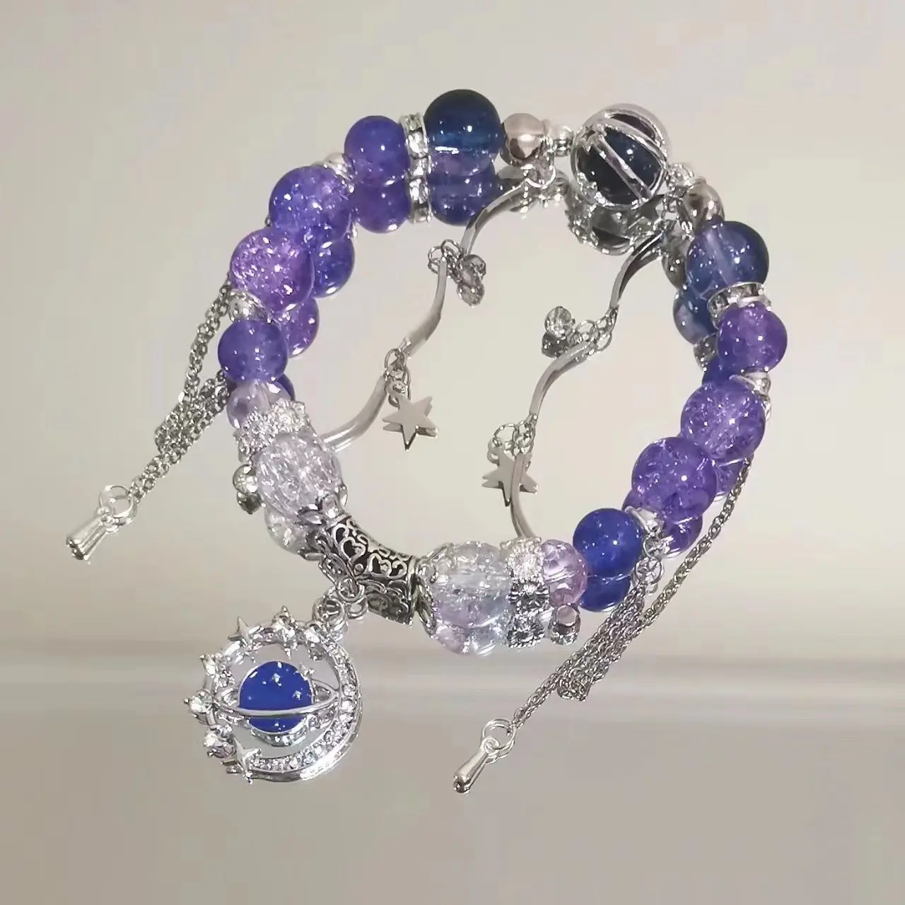 Korean Pink Crystal Flowers Butterfly Pendant Beaded Bracelet for Women Sweet Beads Chain Bracelets Girlfriend Jewelry Gifts