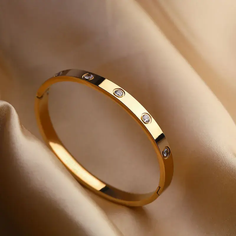 New Design Gold Color Zircon and Cross Nut Nail Bracelet & Bangle for Woman Stainless Steel Screw Brand Jewelry Dropshipping