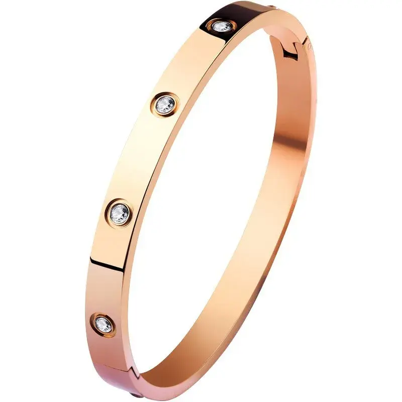 New Design Gold Color Zircon and Cross Nut Nail Bracelet & Bangle for Woman Stainless Steel Screw Brand Jewelry Dropshipping