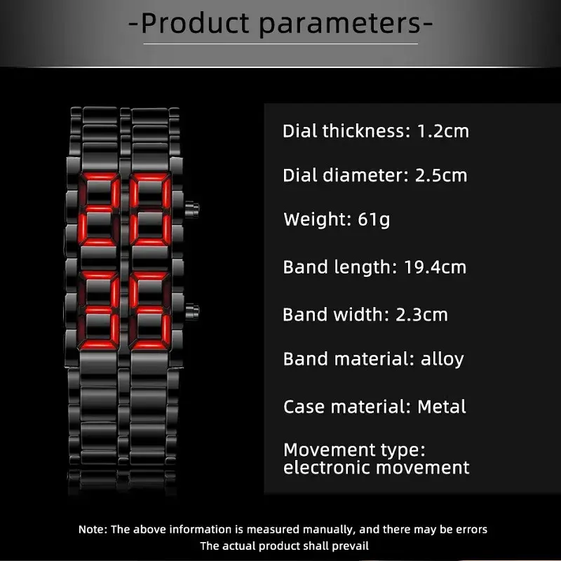 Fashion Men's Digital Lava Wristwatch Full Metal Black Red/Blue LED Display Sporty Creative Gift for Male Youth