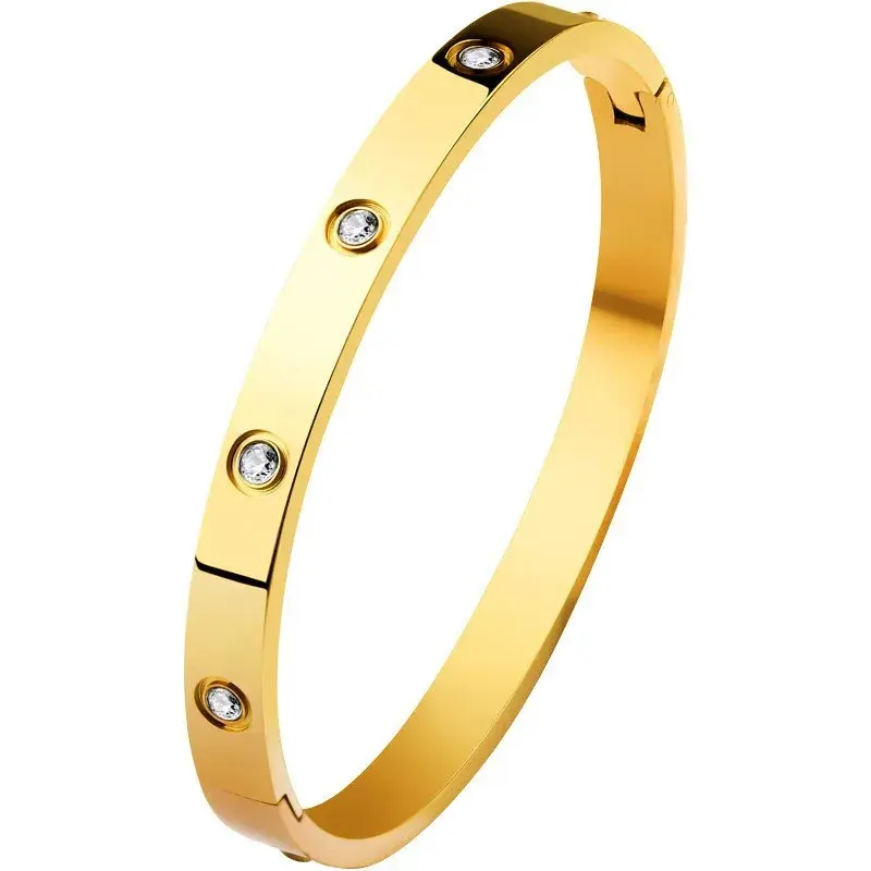 New Design Gold Color Zircon and Cross Nut Nail Bracelet & Bangle for Woman Stainless Steel Screw Brand Jewelry Dropshipping