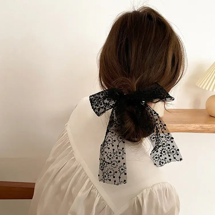 Cute Girls Lace Pearl Bowknot Hair Ties And Headbands Set - Sweet Princess Fashion Accessories Black/White Hair Clips