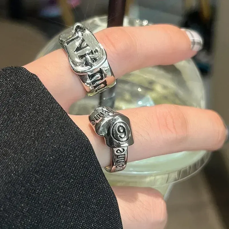 Personalized Girls' Open Ring Korean Version Retro Trend English Letter Versatile Y2k Accessories Party Jewelry Gifts 1/2pc