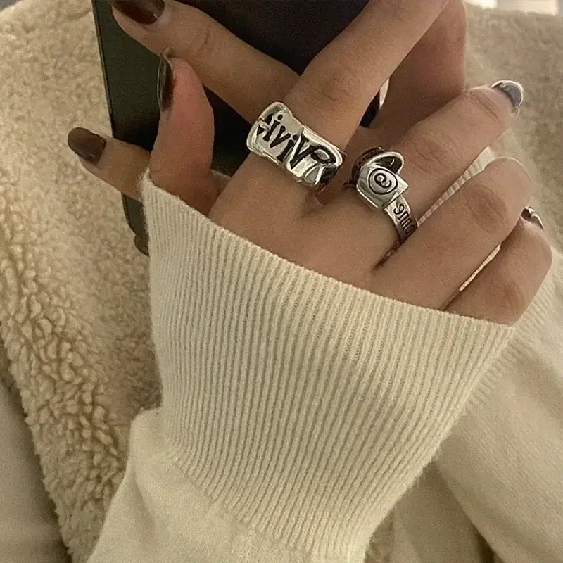 Personalized Girls' Open Ring Korean Version Retro Trend English Letter Versatile Y2k Accessories Party Jewelry Gifts 1/2pc