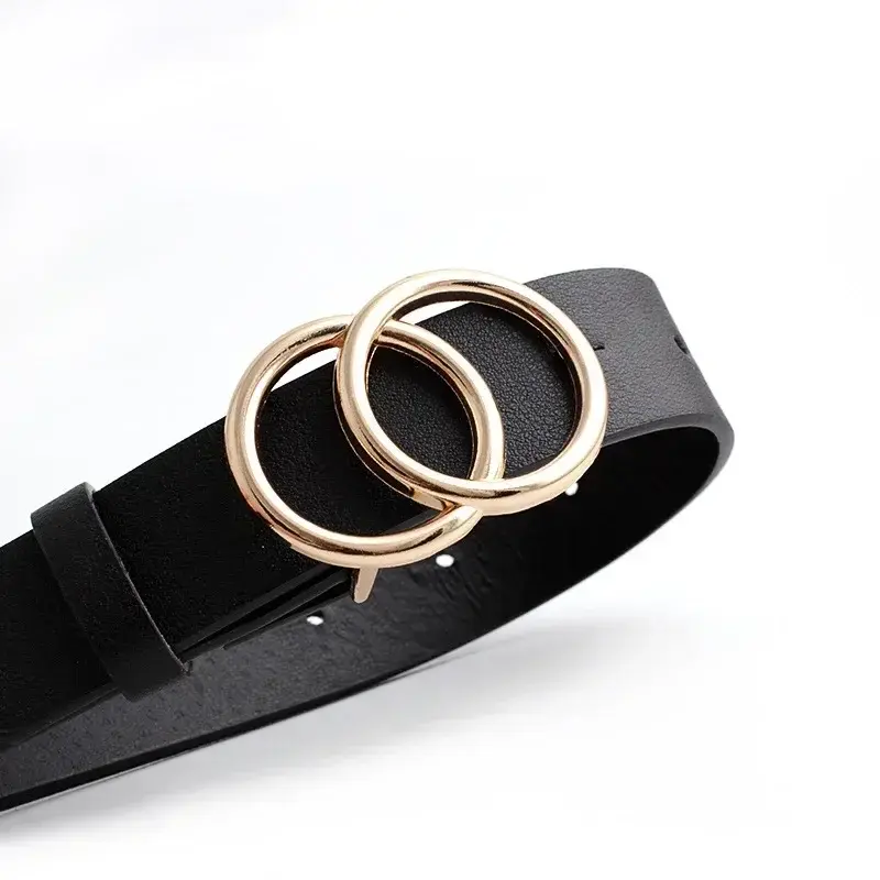 Big Double Ring Circle Metal Buckle Belt Women Fashion Wild Waistband Ladies Wide Leather Straps Belts for Leisure Dress Jeans