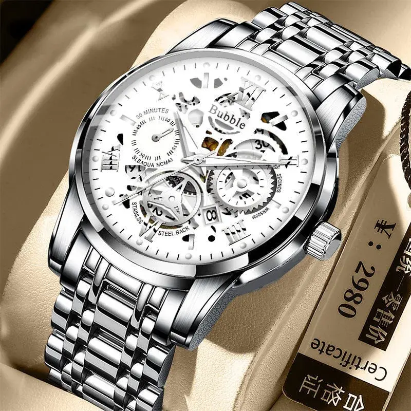 Watch for Men Trendy High End Light Luxury Versatile Quartz Watches Glow Waterproof Roman Hollow Male's Clock Watch