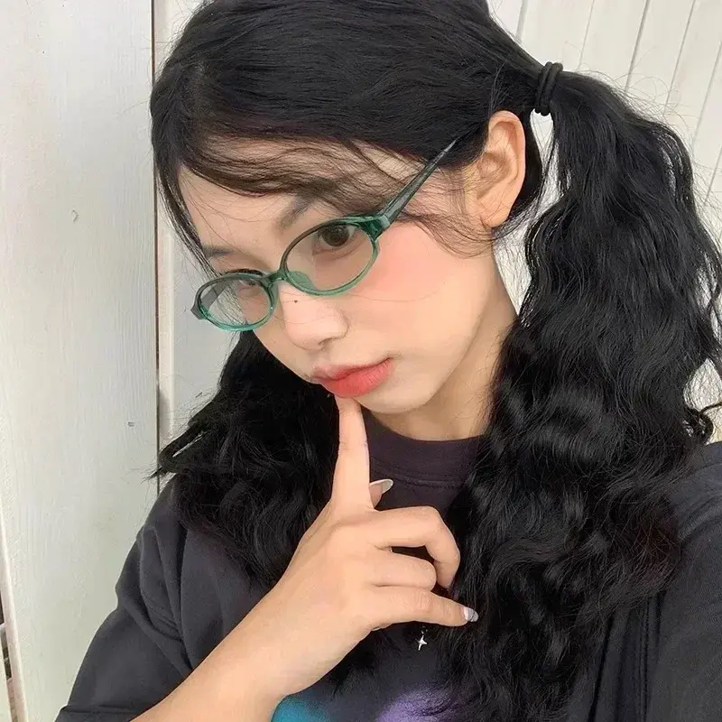Women Retro Oval Glasses Y2K Japanese and Korean Girls Red Green Frame Glass Eyewear Decorative Computer Anti-blue Eyeglasses