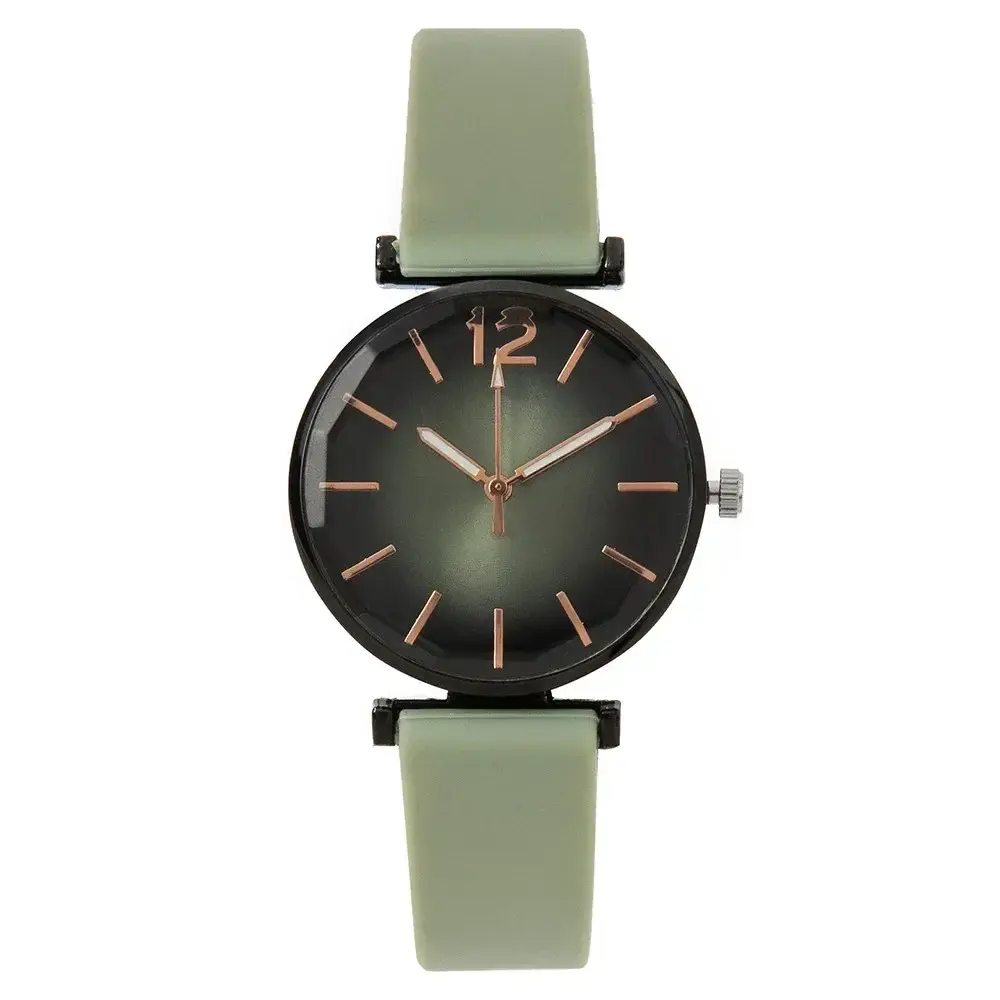 Fashion Ladies Sports Simple Black Dial Quartz Watch Casual 2023 Hot Sale Green Silicone Strap Women Clock Dress Wristwatches