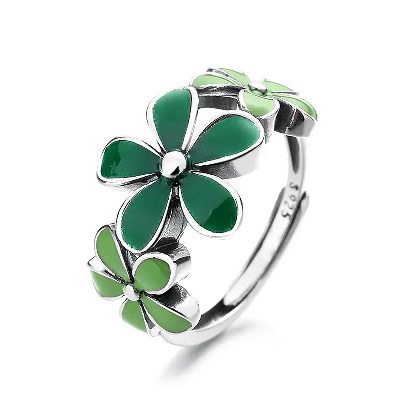 Korean Trendy Green Drip Oil Flower Ring for Woman Girls Party Jewelry Gifts Charm Fashion Accessories