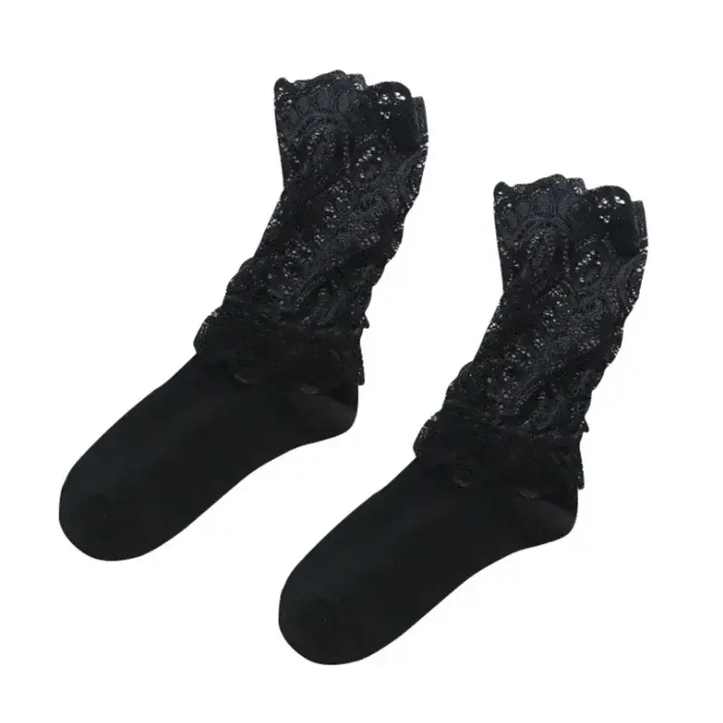 Sexy Lace Floral Mesh Socks Women Black Transparent Short Cotton Sock For Ladies Elastic Retro Cute Socks Female New 2022