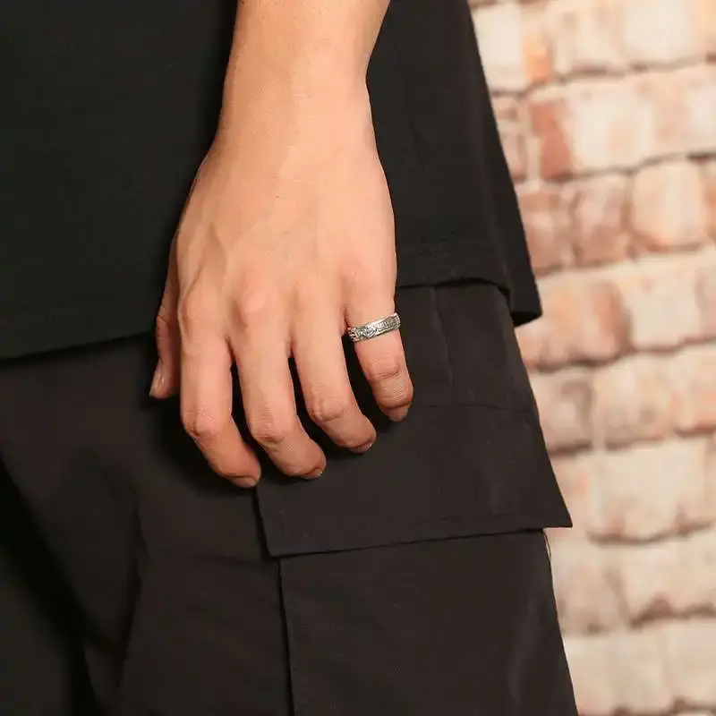 Silver-Plated Retro Open Adjustable Ring for Men Fashion Trend Cool Stainless Steel Jewelry Personalized Accessory
