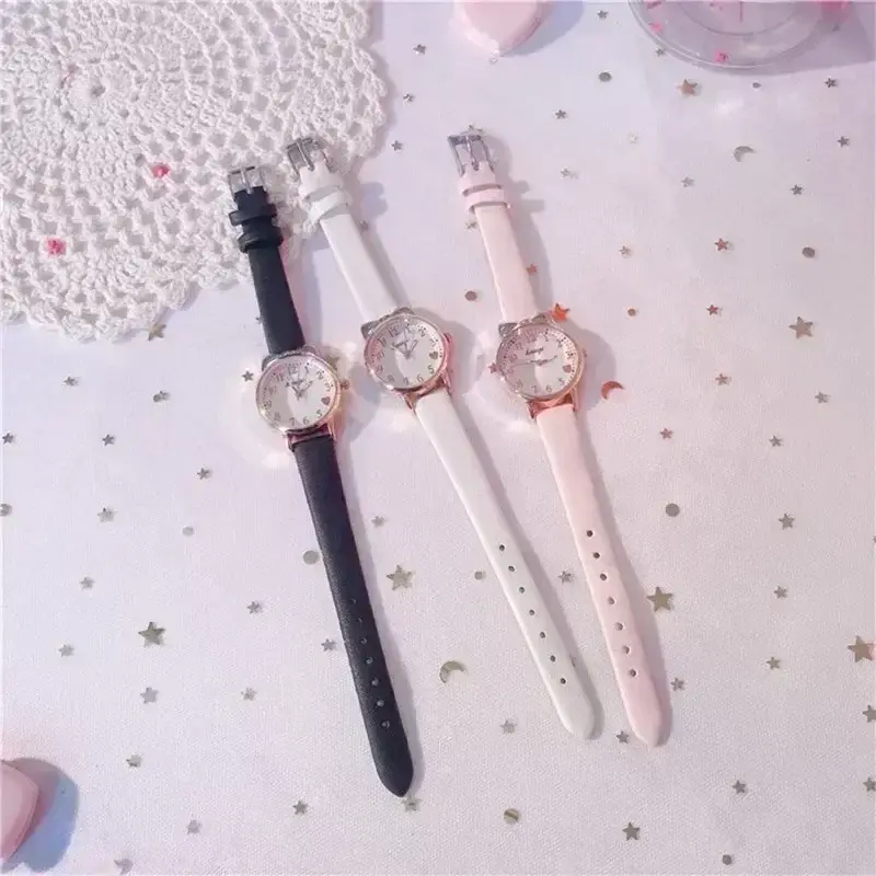 2025 Fashion Kids Love Digital Dial Children Set Watch Leather Strap Quartz Watches Kid Girls Clock Children's Watch + Bracelet