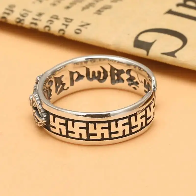 Silver-Plated Retro Open Adjustable Ring for Men Fashion Trend Cool Stainless Steel Jewelry Personalized Accessory
