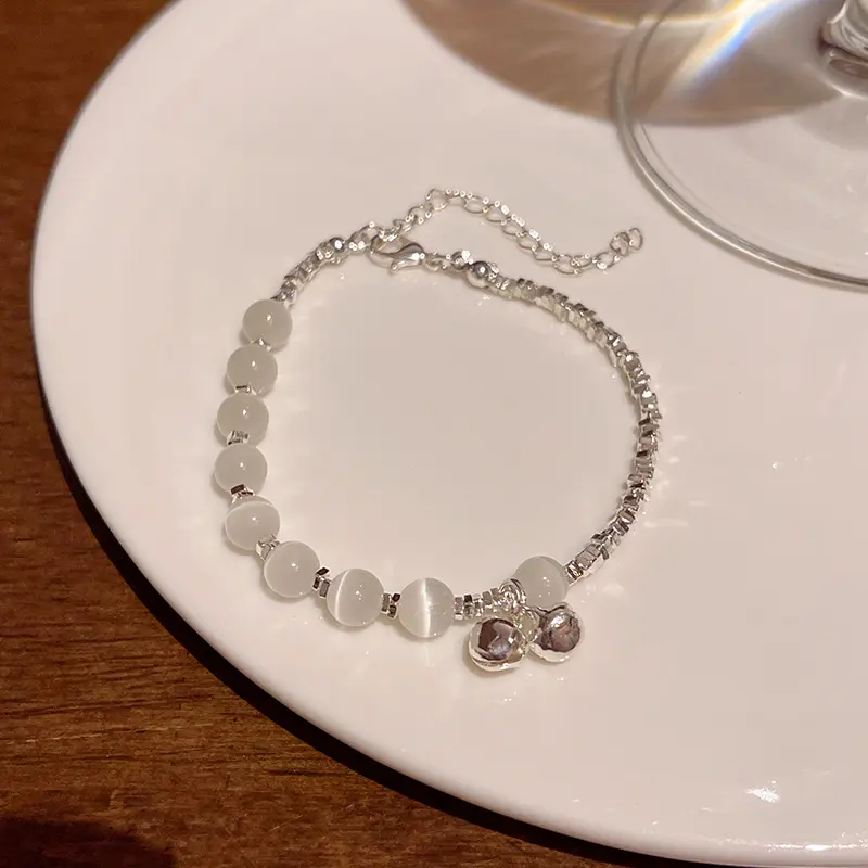 Kpop Y2k Silver Color Bow Pearl Bracelet for Women Girls Korean Sweet Opal Chain Bracelet Party Jewelry Accessories Gift
