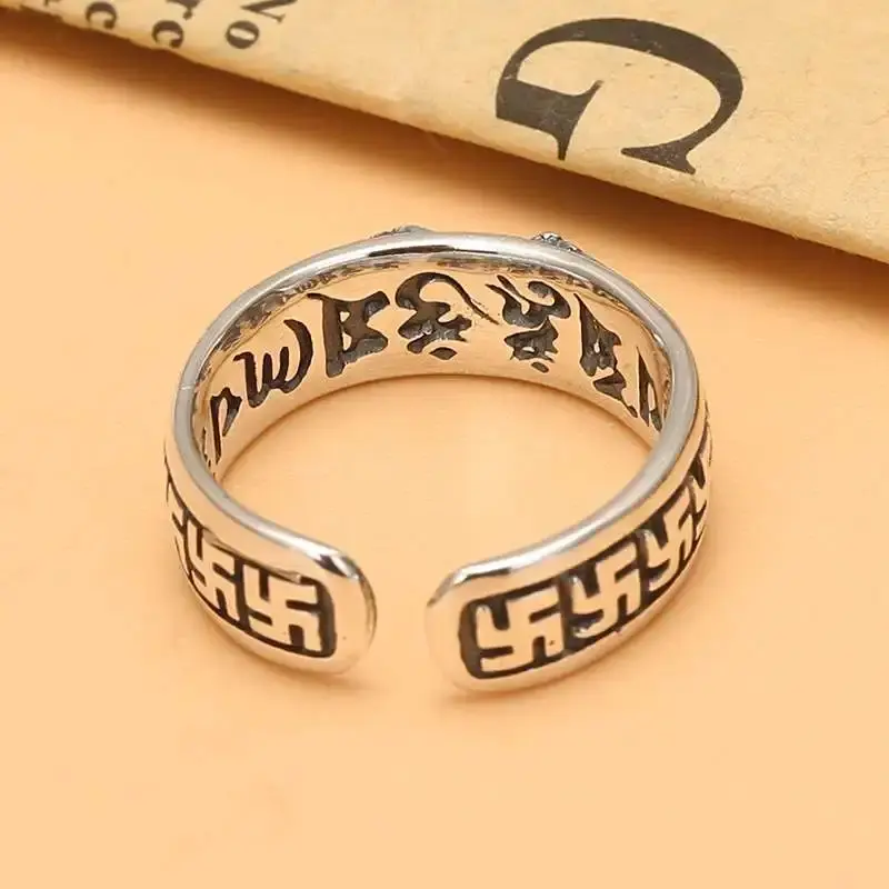 Silver-Plated Retro Open Adjustable Ring for Men Fashion Trend Cool Stainless Steel Jewelry Personalized Accessory