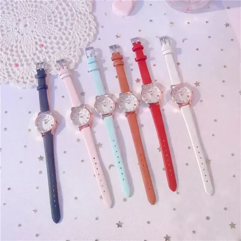 2025 Fashion Kids Love Digital Dial Children Set Watch Leather Strap Quartz Watches Kid Girls Clock Children's Watch + Bracelet