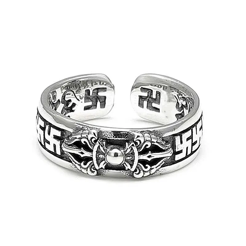 Silver-Plated Retro Open Adjustable Ring for Men Fashion Trend Cool Stainless Steel Jewelry Personalized Accessory