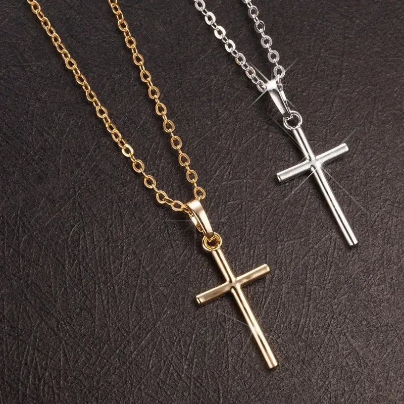 Luxury Zircon Cross Pendants Necklace Fashion Light Golden Silver Color for Men Women Jewelry Chain Accessory