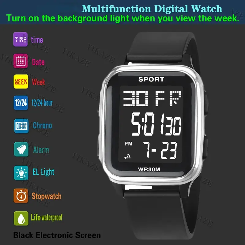 Sports Watch for Men Waterproof Multifunction Electronic Watch Ultra-thin Men's LED Digital Wristwatch for Man Student