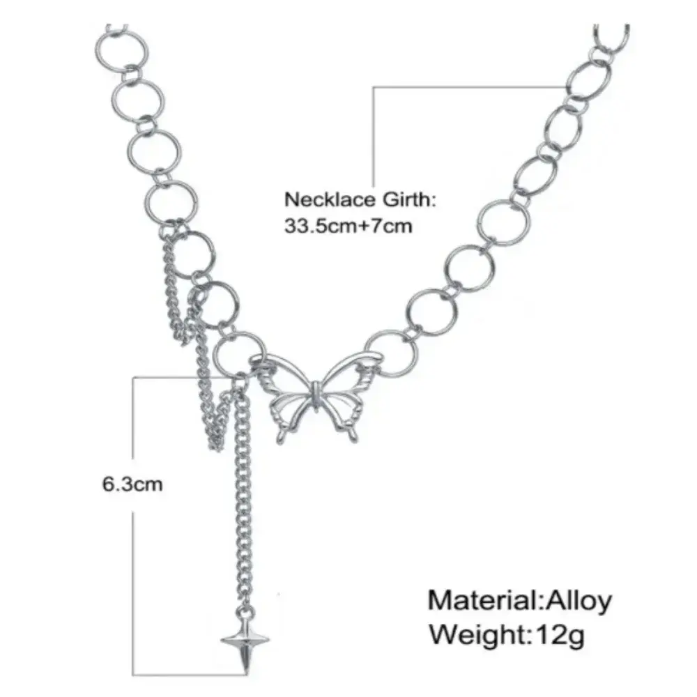 Hip Hop Butterfly Pendant Tassel Choker Necklace for Women Teens Girls Punk Link Chain Y2K Necklace Party Daily Fashion Jewelry