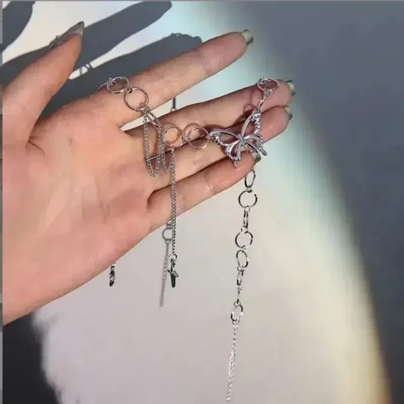 Hip Hop Butterfly Pendant Tassel Choker Necklace for Women Teens Girls Punk Link Chain Y2K Necklace Party Daily Fashion Jewelry