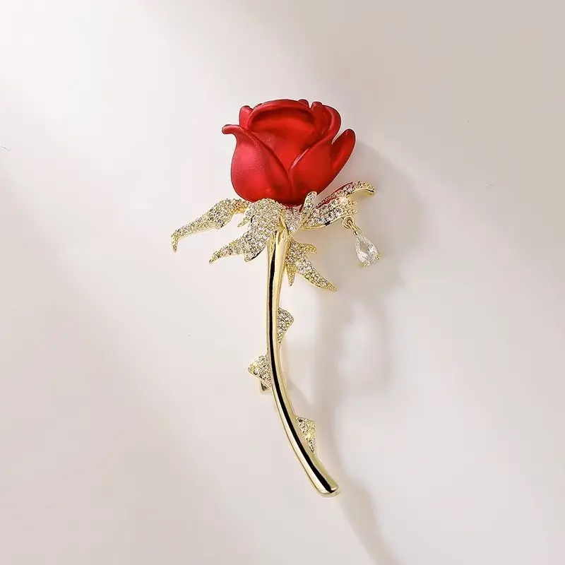 Rhinestone Blue Red Rose Flower Brooches for Women Elegant Exquisite Shiny Zircon Flower Lapel Pins Wedding Party Badge Jewelry