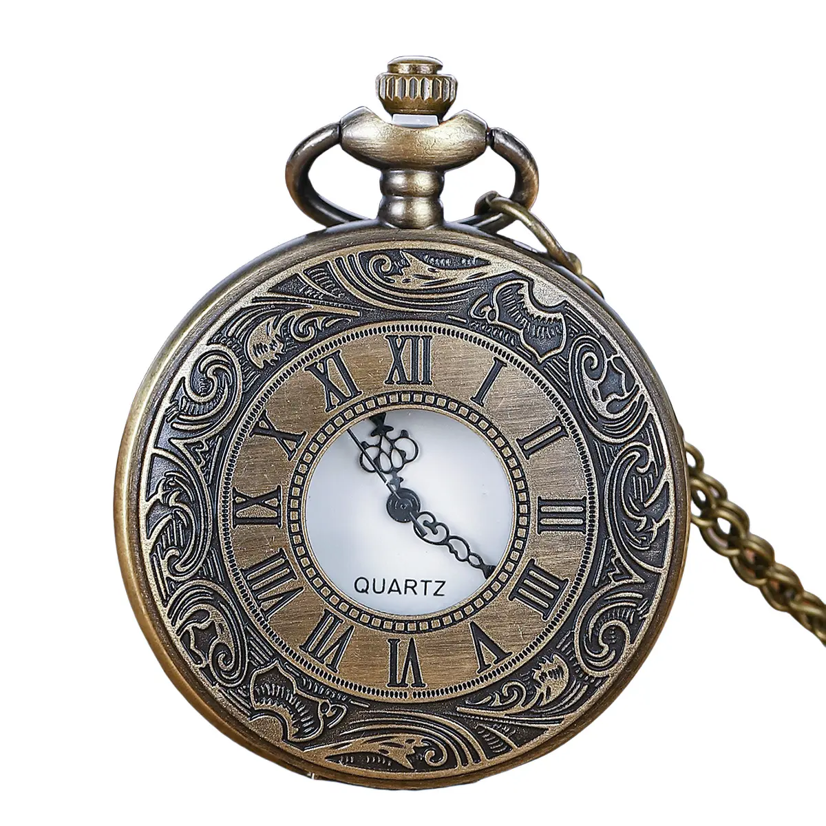 Vintage Bronze Watch Roman Scale Display Design Quartz Pocket Masculino Relogio Pendant Necklace Chain Leisure Men's Gift Clock