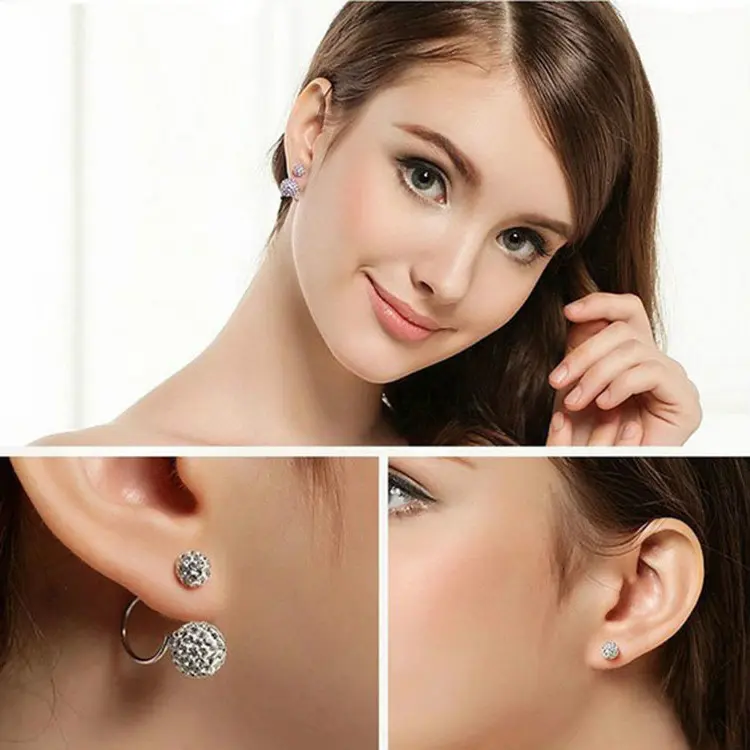 Fashion Stainless Steel Stud Earrings for Women Double Ball Pearl Ear Women Stud Earrings Crystal Rhinestone Pendientes Jewelry