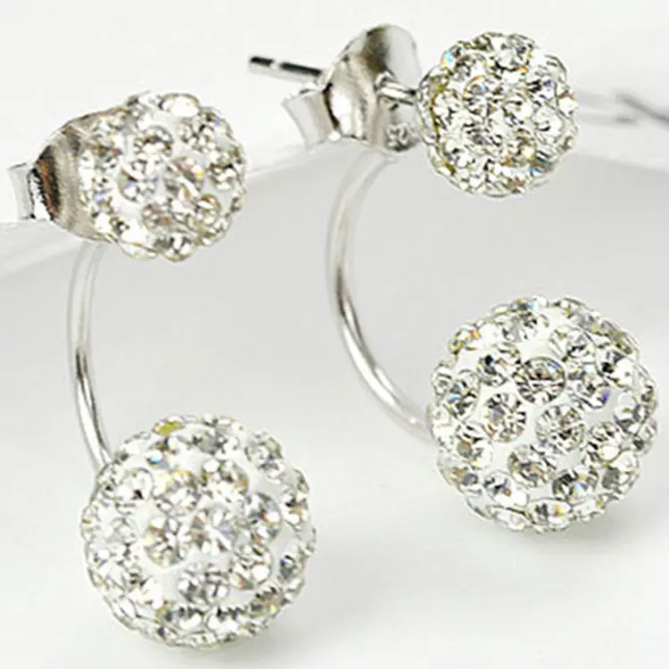 Fashion Stainless Steel Stud Earrings for Women Double Ball Pearl Ear Women Stud Earrings Crystal Rhinestone Pendientes Jewelry