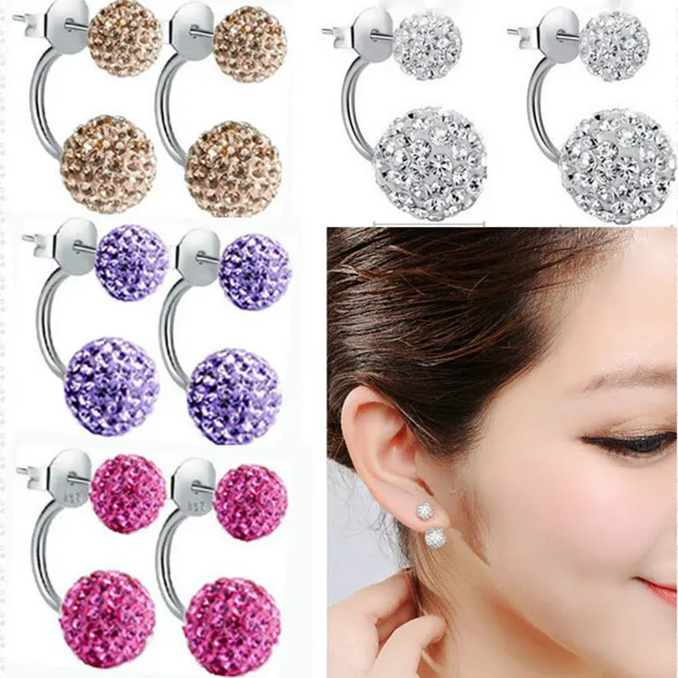 Fashion Stainless Steel Stud Earrings for Women Double Ball Pearl Ear Women Stud Earrings Crystal Rhinestone Pendientes Jewelry