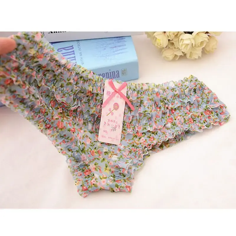 Bow Mesh Cute Lace Low Waist Briefs Ladies Comfortable Printed Polka Dot Translucent Personality Bikini