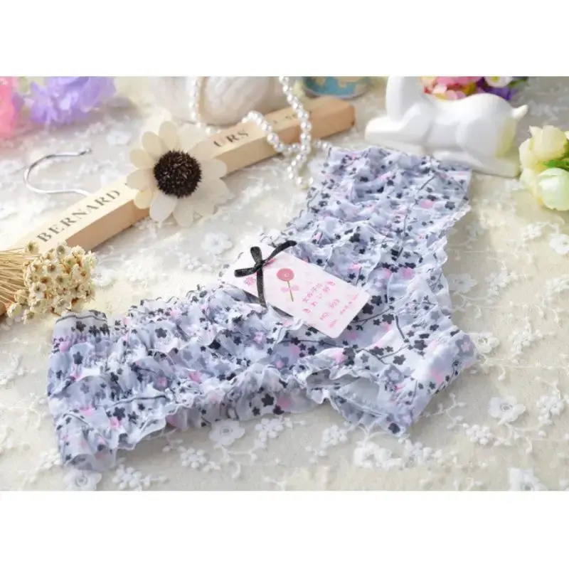 Bow Mesh Cute Lace Low Waist Briefs Ladies Comfortable Printed Polka Dot Translucent Personality Bikini
