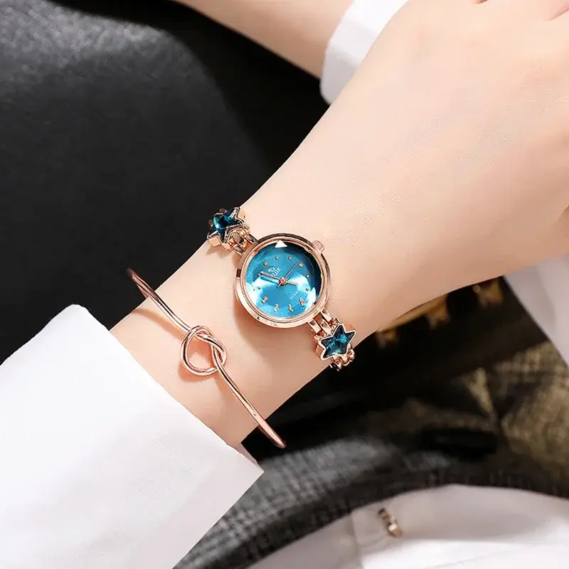 Blue Lucky Star Ladies Watch Korea Style Female Students Wristwatches Fashion Women Elegant Bracelet Relojes Mujer