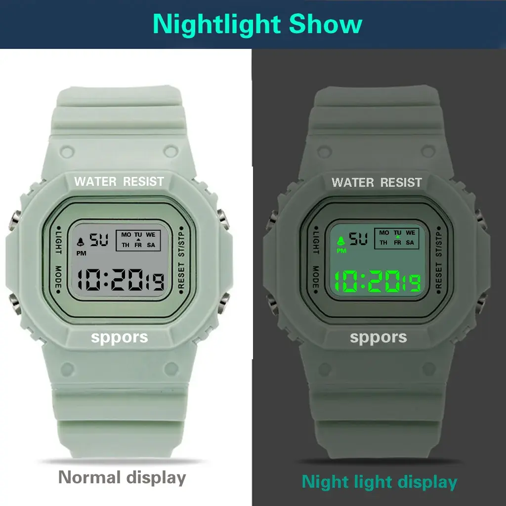 New Sports Watch Boys Girls Student LED Electronic Watch Colorful Men Women Square Digital Watches Waterproof Rubber Clock