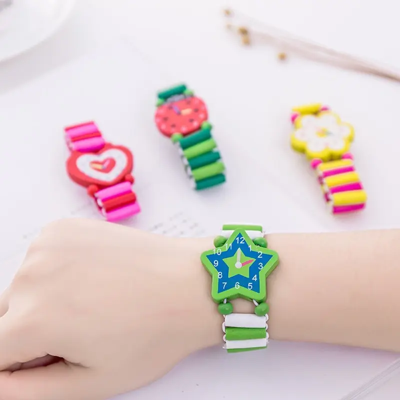 Kids Girl Colorful Wood Bracelets Children Elastic Watch Wristbands Child Toy Bracelet Wholesales Birthday Gift Jewelry