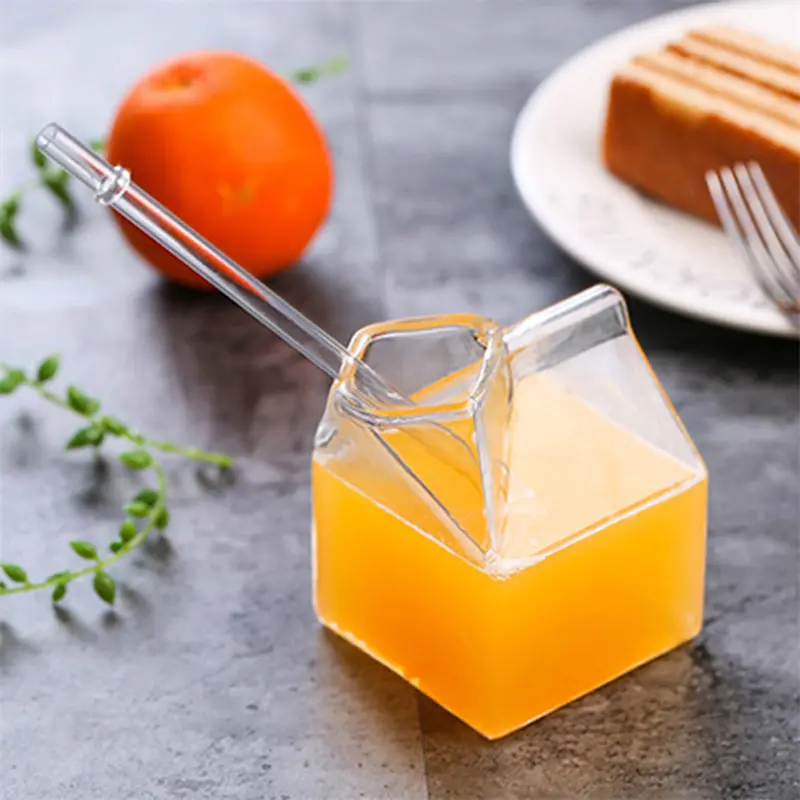 1Pc Milk Cup 300ML Half Pint Milk Carton Style Creative Mini Creamer Jug Glass Milk Mug Cow Udder Cup Milk Cup Wholesale