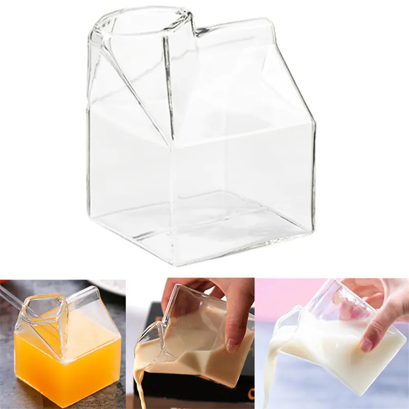 1Pc Milk Cup 300ML Half Pint Milk Carton Style Creative Mini Creamer Jug Glass Milk Mug Cow Udder Cup Milk Cup Wholesale