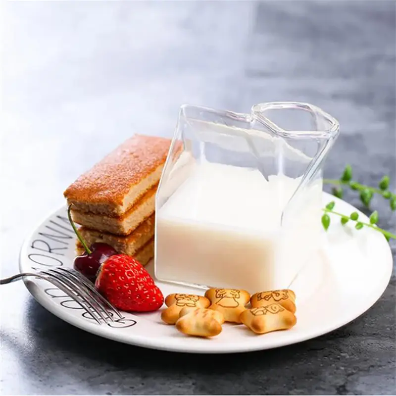 1Pc Milk Cup 300ML Half Pint Milk Carton Style Creative Mini Creamer Jug Glass Milk Mug Cow Udder Cup Milk Cup Wholesale