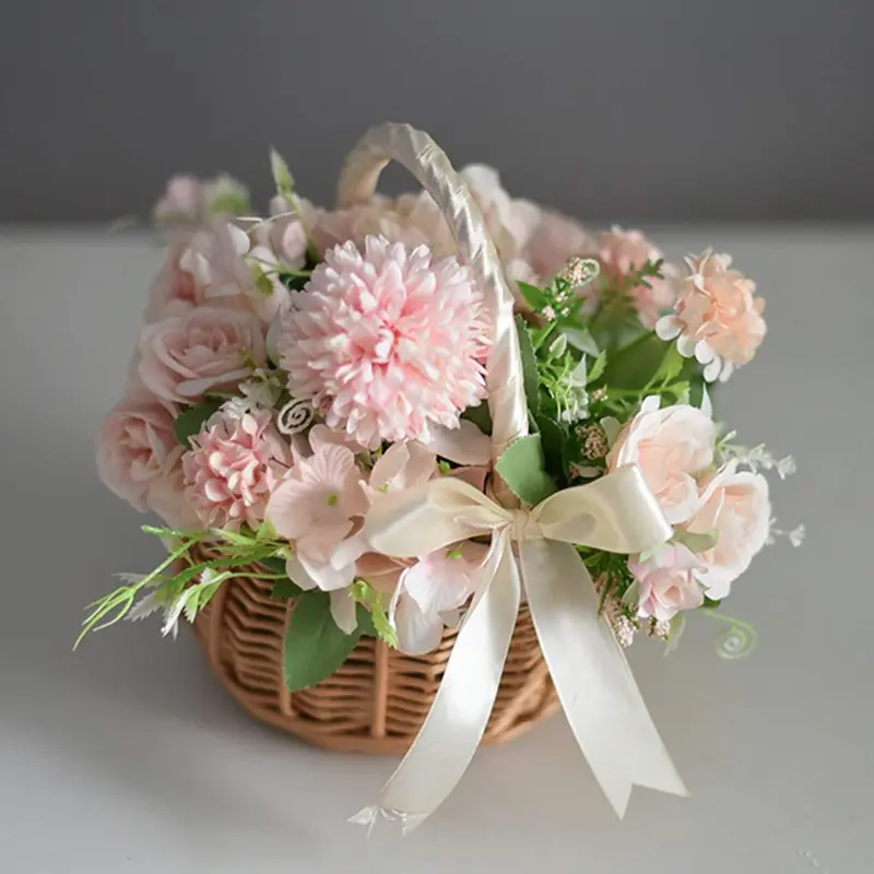 Handmade Storage Rack Woven Flower Baskets Rattan Storage Basket Flower Girl Hand Basket for Home Wedding Decoration