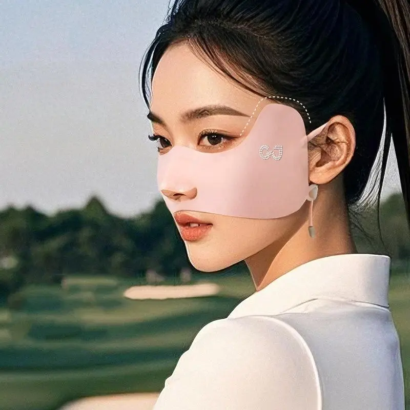 Ice Silk Sunscreen Mask for Women Outdoor UV Protection Sun Shading Ladies' Breathable Golf Hanging Ear Mask
